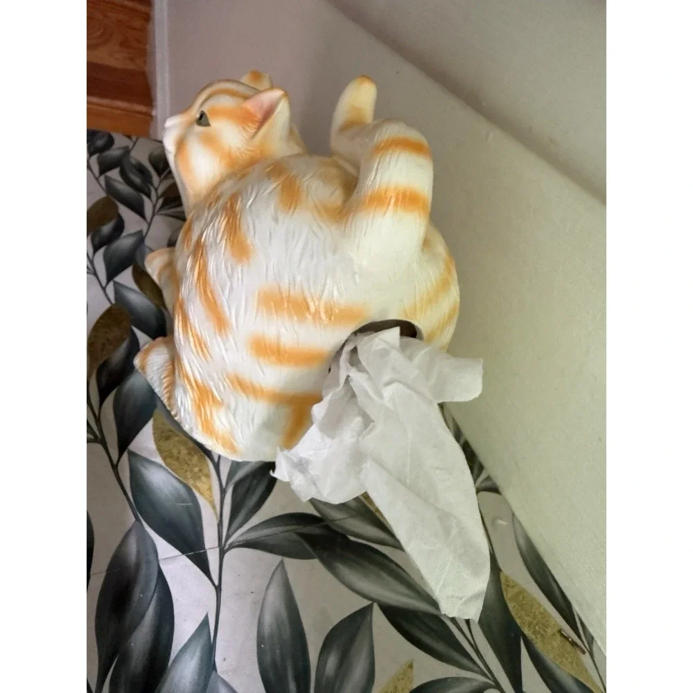 Cat Butt Tissue Holder Orange Tabby Cat Square Cover Bathroom 12